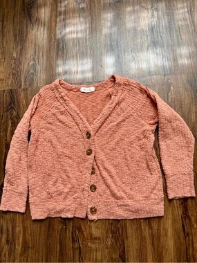 Turo by Vince Camuto Dusty Rose Textured Button-Front Cardigan, Size S